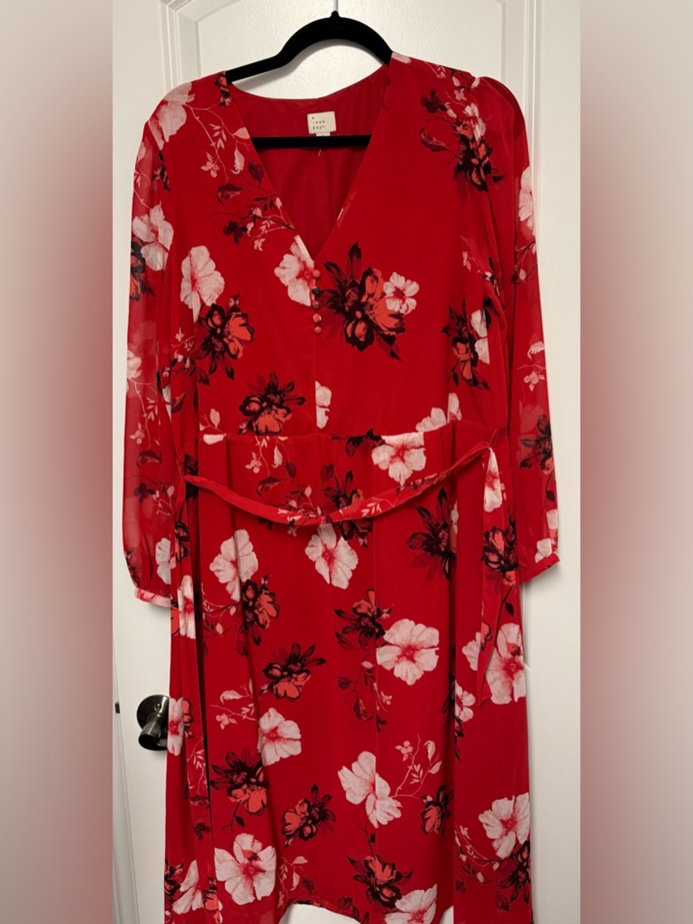 a new day Red Floral Long Sleeve Wrap Dress